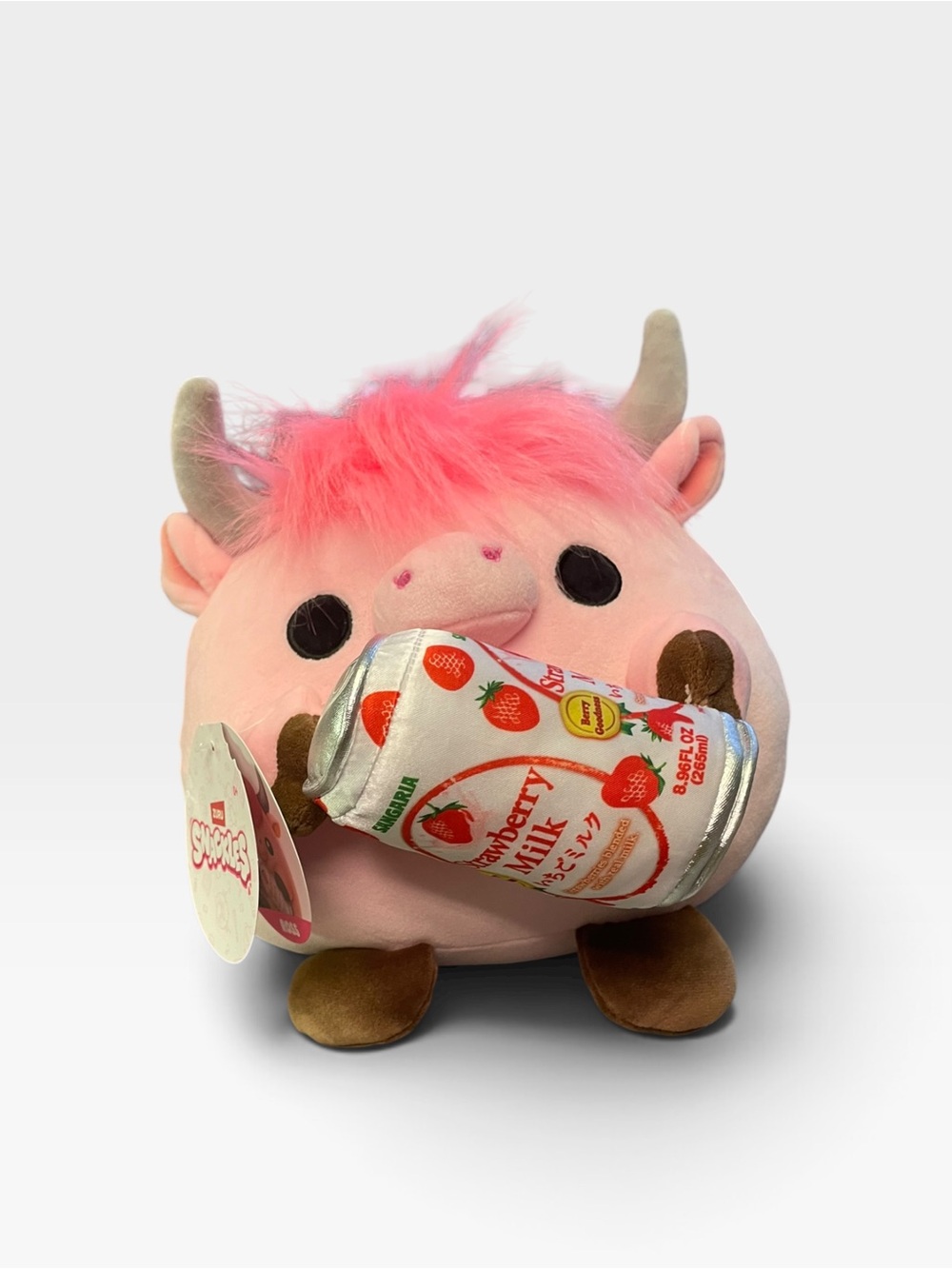 Plush Pink Cow Toy with Strawberry Milk Can - Kids Accessory